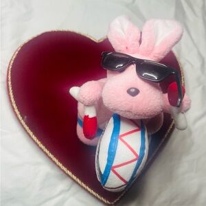 Cute Pink Bunny Plush with Drum and Sunglasses